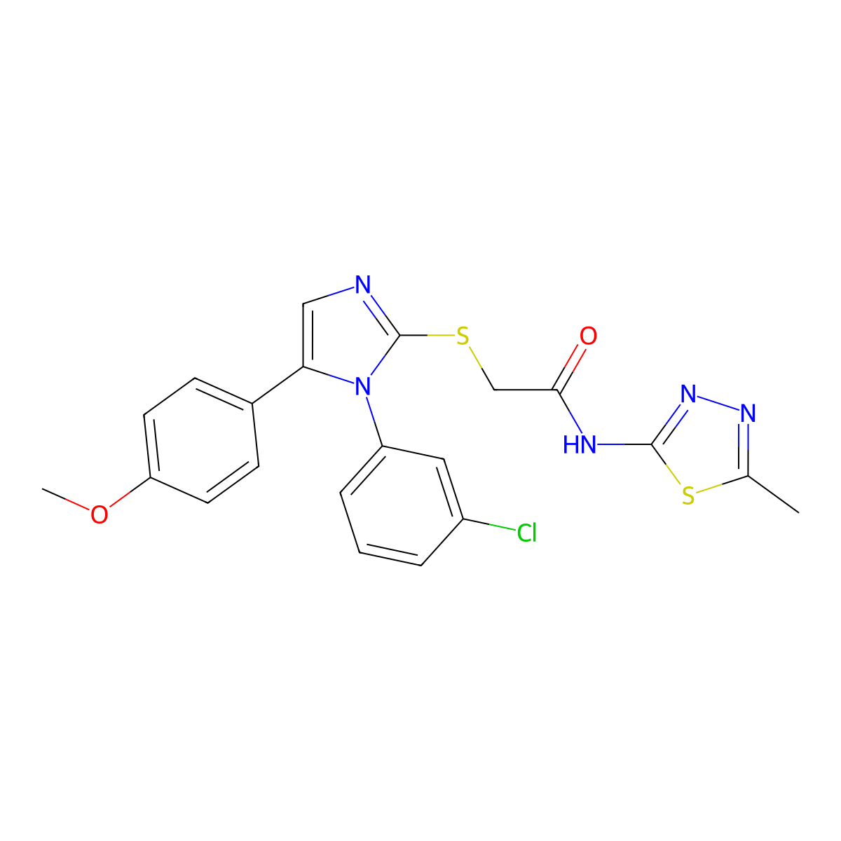 2-((1-(3-chlorophenyl)-5-(4-methoxyphenyl)-1H-imidazol-2-yl)thio)-N-(5-methyl-1,3,4-thiadiazol-2-yl)acetamide molecular structure, CAS 1207036-60-9