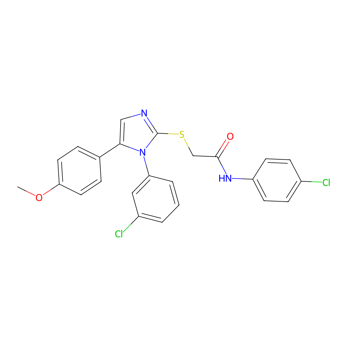 N-(4-chlorophenyl)-2-((1-(3-chlorophenyl)-5-(4-methoxyphenyl)-1H-imidazol-2-yl)thio)acetamide molecular structure, CAS 1207036-65-4