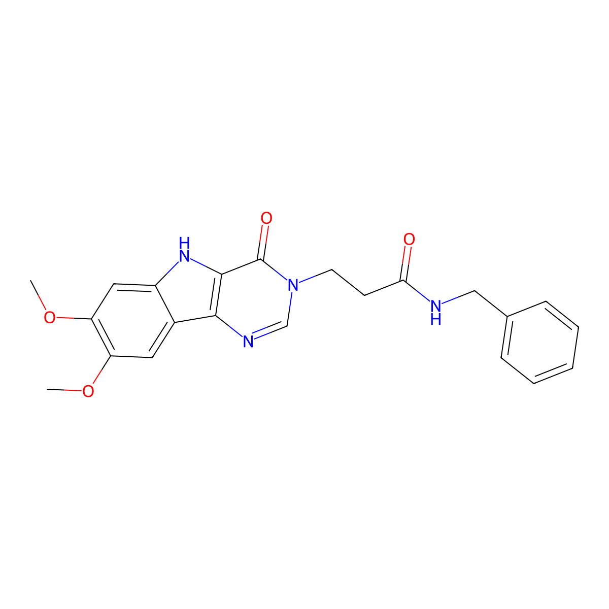 N-benzyl-3-(7,8-dimethoxy-4-oxo-4,5-dihydro-3H-pyrimido[5,4-b]indol-3-yl)propanamide molecular structure, CAS 1207036-67-6
