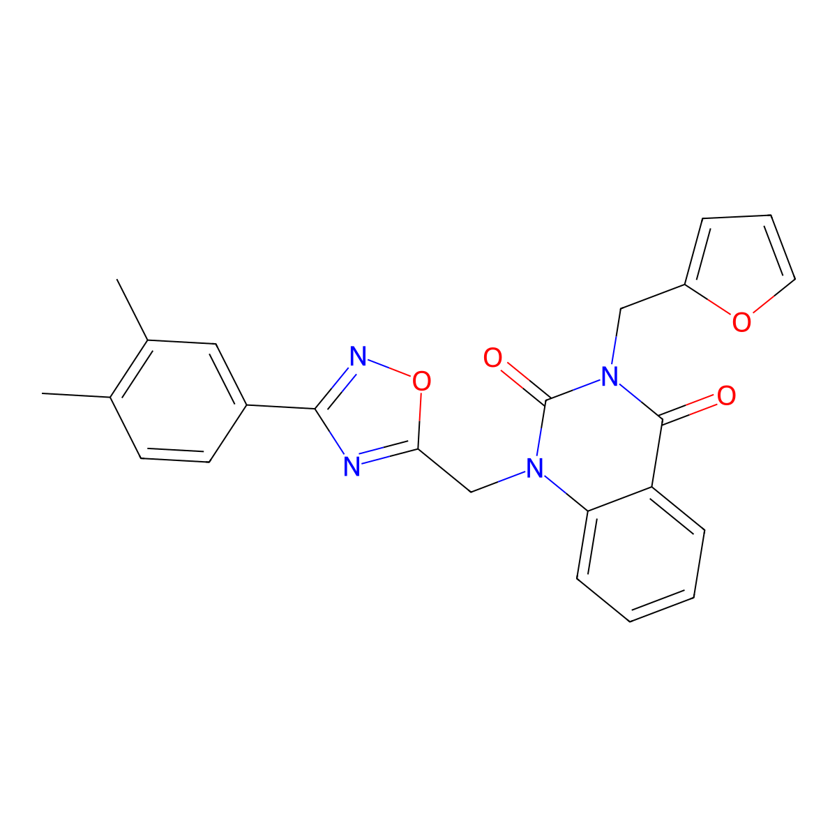 1-((3-(3,4-dimethylphenyl)-1,2,4-oxadiazol-5-yl)methyl)-3-(furan-2-ylmethyl)quinazoline-2,4(1H,3H)-dione molecular structure, CAS 1207036-70-1