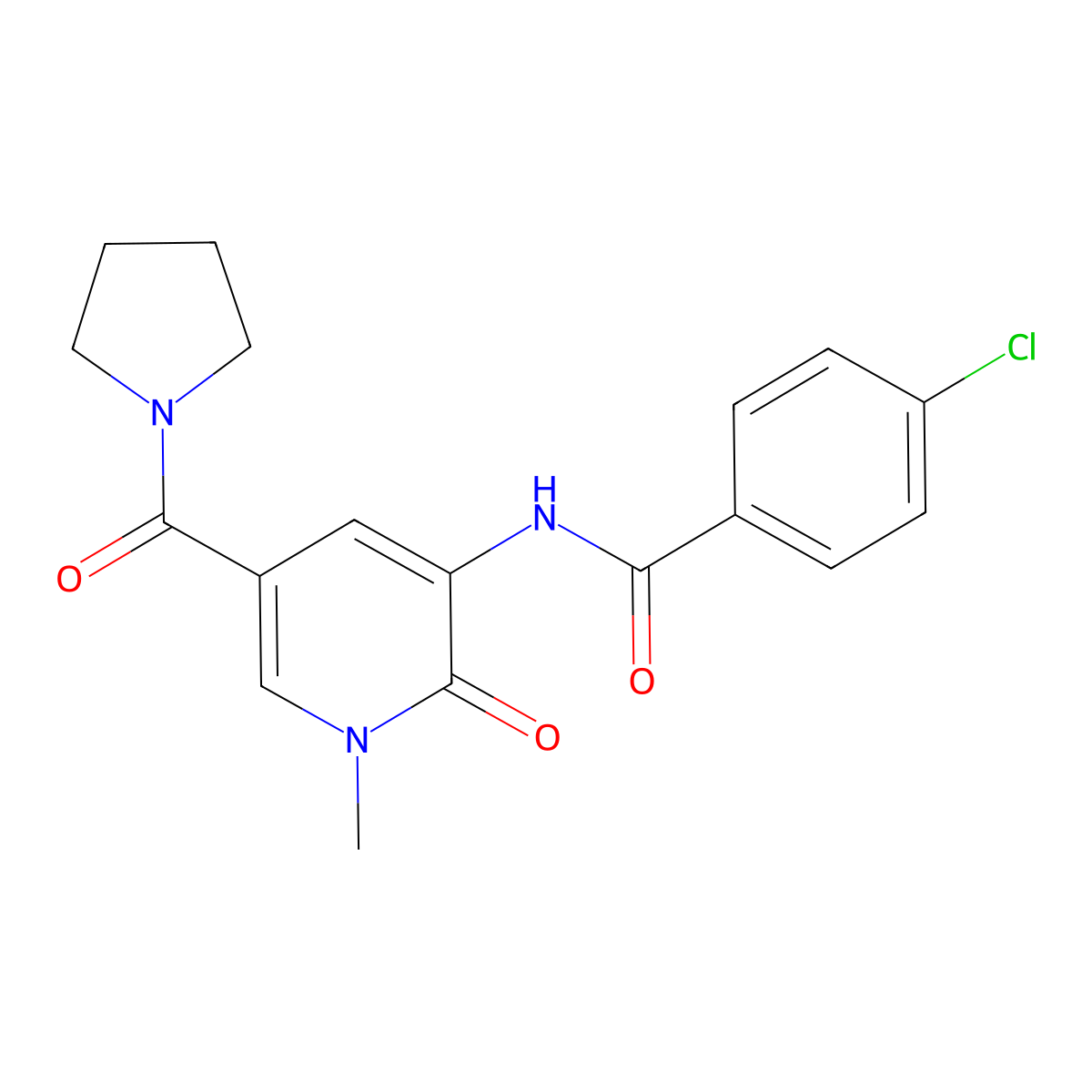 4-chloro-N-[1-methyl-2-oxo-5-(pyrrolidine-1-carbonyl)-1,2-dihydropyridin-3-yl]benzamide molecular structure, CAS 1207036-72-3