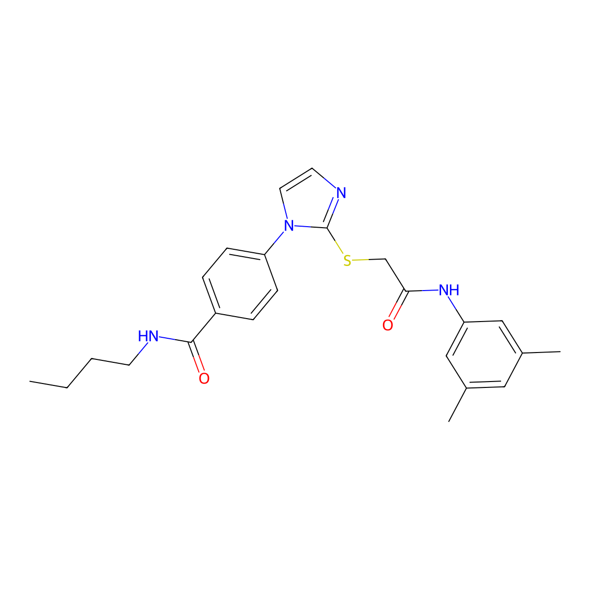 N-butyl-4-[2-({[(3,5-dimethylphenyl)carbamoyl]methyl}sulfanyl)-1H-imidazol-1-yl]benzamide molecular structure, CAS 1207036-73-4
