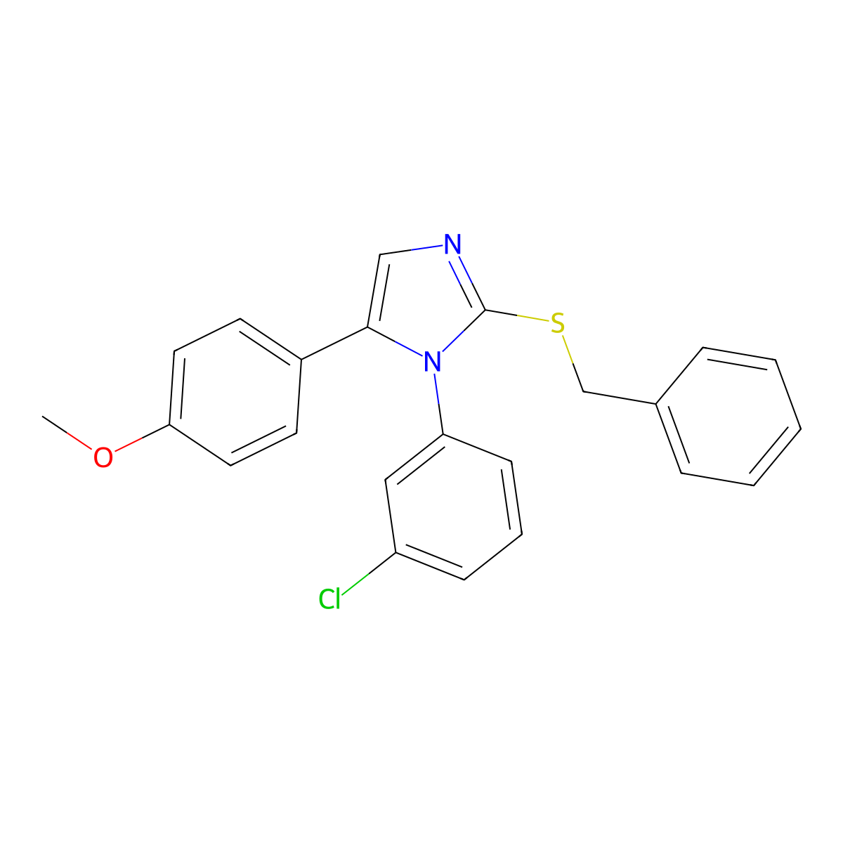 2-(benzylthio)-1-(3-chlorophenyl)-5-(4-methoxyphenyl)-1H-imidazole molecular structure, CAS 1207036-75-6