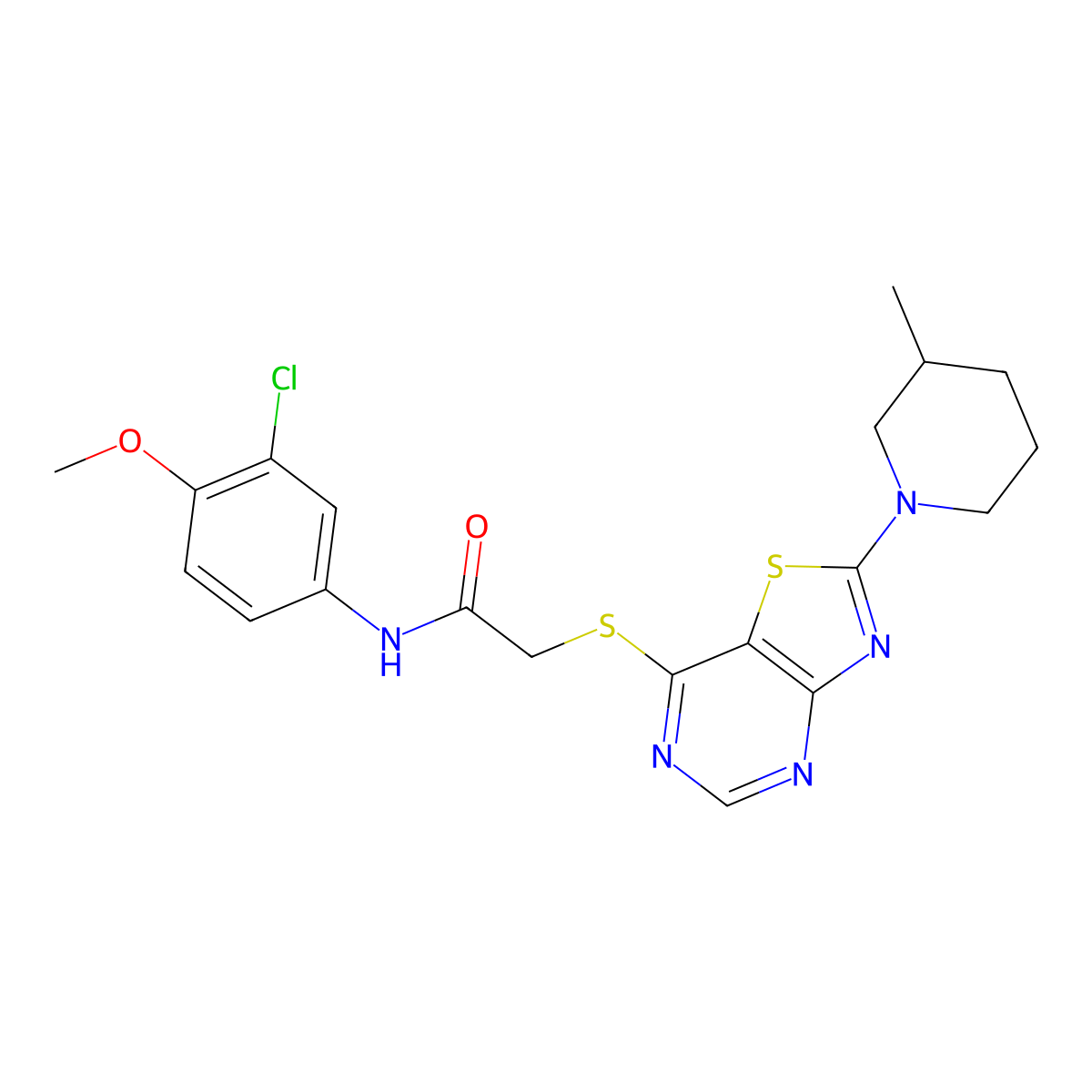N-(3-chloro-4-methoxyphenyl)-2-((2-(3-methylpiperidin-1-yl)thiazolo[4,5-d]pyrimidin-7-yl)thio)acetamide molecular structure, CAS 1207036-77-8