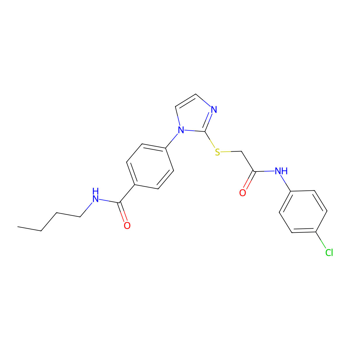 N-butyl-4-[2-({[(4-chlorophenyl)carbamoyl]methyl}sulfanyl)-1H-imidazol-1-yl]benzamide molecular structure, CAS 1207036-79-0