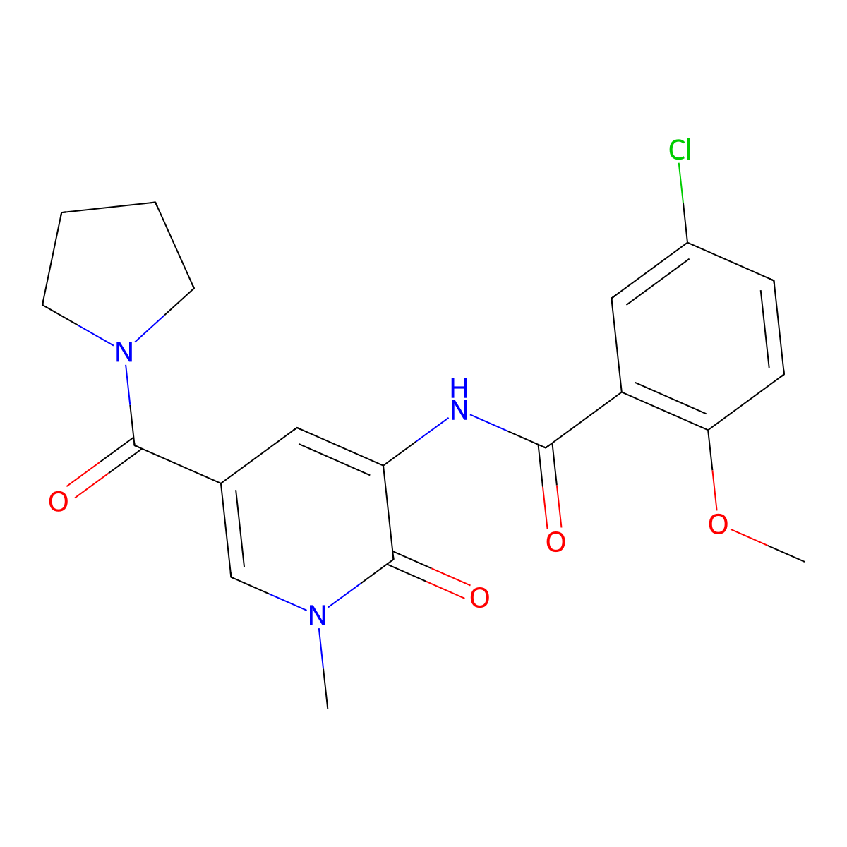 5-chloro-2-methoxy-N-[1-methyl-2-oxo-5-(pyrrolidine-1-carbonyl)-1,2-dihydropyridin-3-yl]benzamide molecular structure, CAS 1207036-80-3