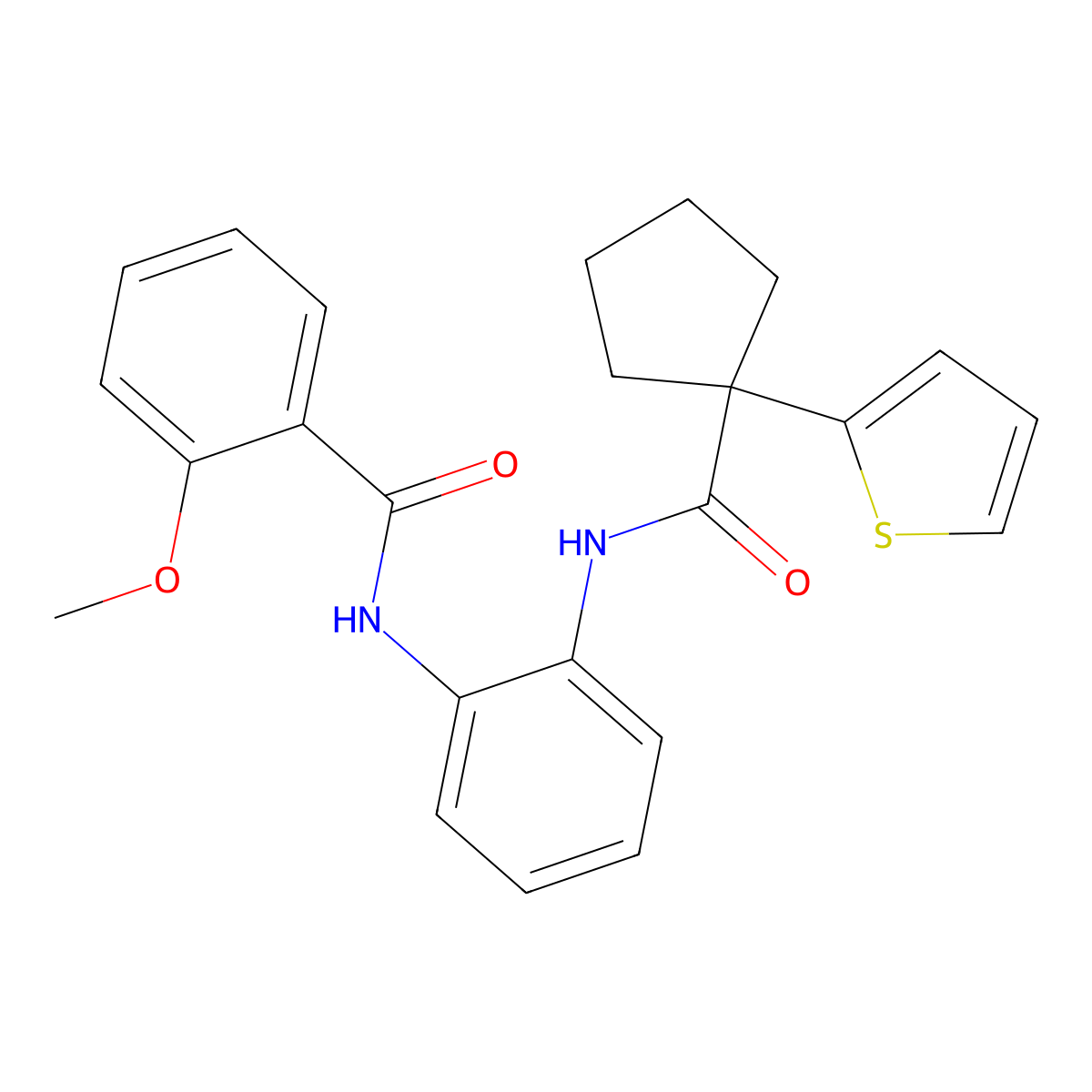 2-methoxy-N-{2-[1-(thiophen-2-yl)cyclopentaneamido]phenyl}benzamide molecular structure, CAS 1207036-81-4