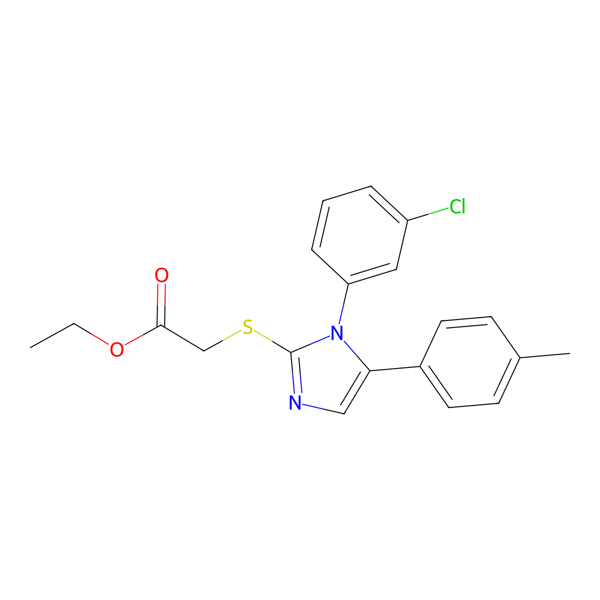 ethyl 2-((1-(3-chlorophenyl)-5-(p-tolyl)-1H-imidazol-2-yl)thio)acetate molecular structure, CAS 1207036-82-5
