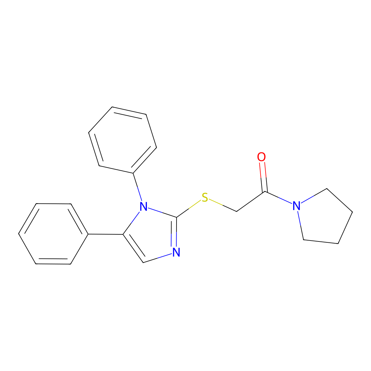 2-((1,5-diphenyl-1H-imidazol-2-yl)thio)-1-(pyrrolidin-1-yl)ethanone molecular structure, CAS 1207036-83-6