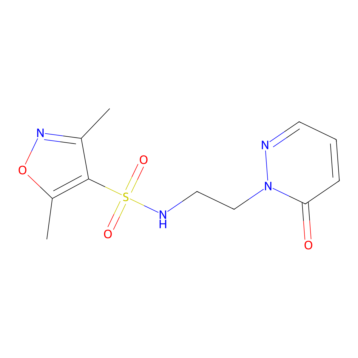 3,5-dimethyl-N-(2-(6-oxopyridazin-1(6H)-yl)ethyl)isoxazole-4-sulfonamide molecular structure, CAS 1207036-84-7
