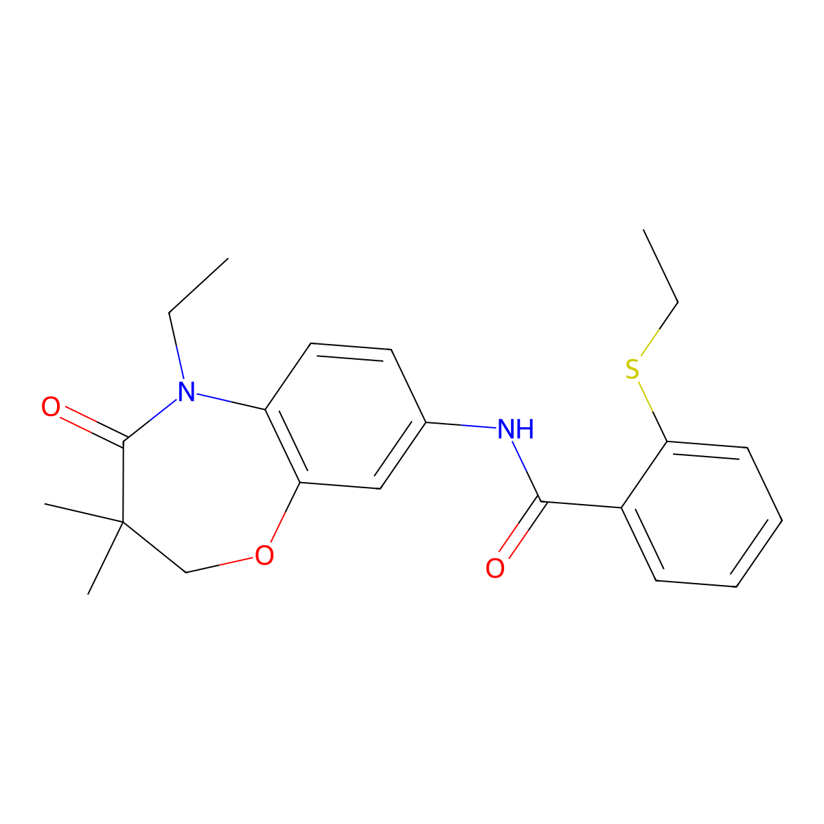 N-(5-ethyl-3,3-dimethyl-4-oxo-2,3,4,5-tetrahydrobenzo[b][1,4]oxazepin-8-yl)-2-(ethylthio)benzamide molecular structure, CAS 1207036-85-8