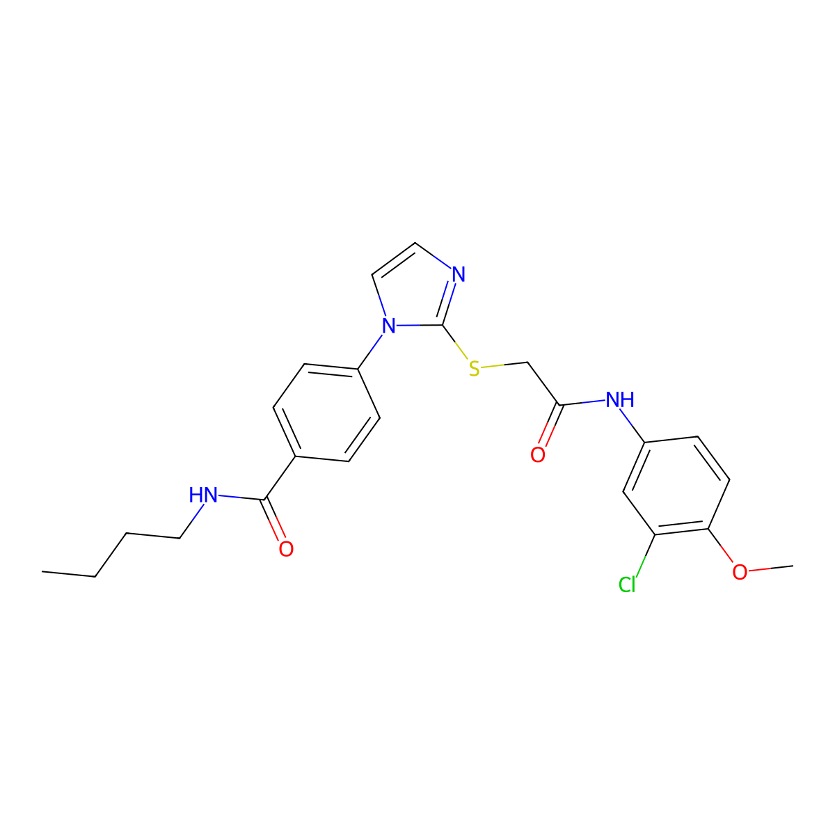 N-butyl-4-[2-({[(3-chloro-4-methoxyphenyl)carbamoyl]methyl}sulfanyl)-1H-imidazol-1-yl]benzamide molecular structure, CAS 1207036-88-1