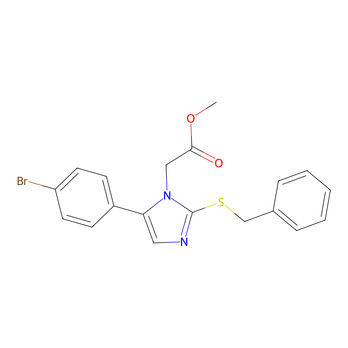 methyl 2-(2-(benzylthio)-5-(4-bromophenyl)-1H-imidazol-1-yl)acetate molecular structure, CAS 1207036-91-6