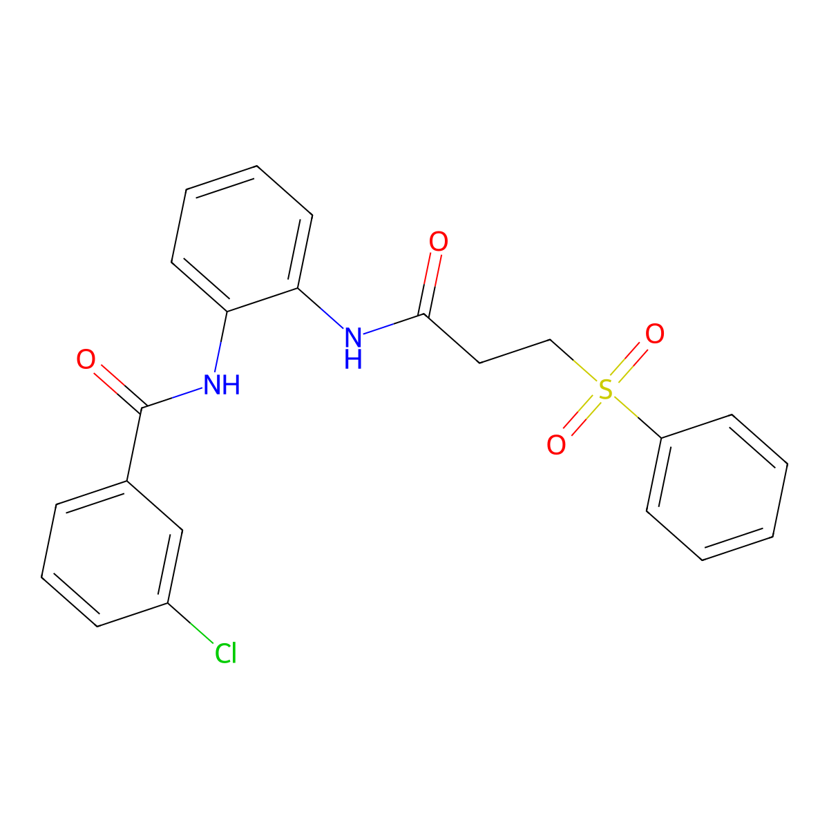 3-chloro-N-(2-(3-(phenylsulfonyl)propanamido)phenyl)benzamide molecular structure, CAS 1207036-94-9