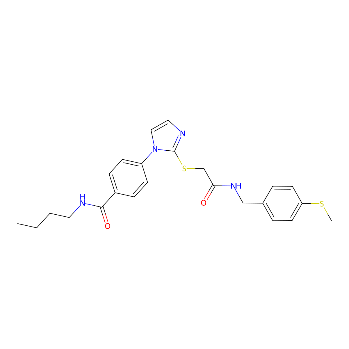 N-butyl-4-(2-((2-((4-(methylthio)benzyl)amino)-2-oxoethyl)thio)-1H-imidazol-1-yl)benzamide molecular structure, CAS 1207036-97-2