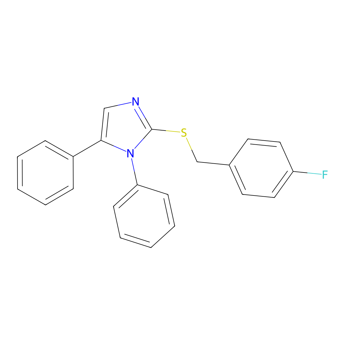 2-((4-fluorobenzyl)thio)-1,5-diphenyl-1H-imidazole molecular structure, CAS 1207037-03-3