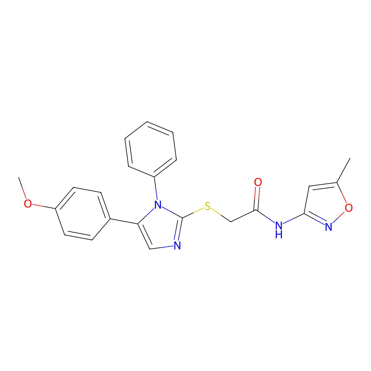 2-((5-(4-methoxyphenyl)-1-phenyl-1H-imidazol-2-yl)thio)-N-(5-methylisoxazol-3-yl)acetamide molecular structure, CAS 1207037-14-6