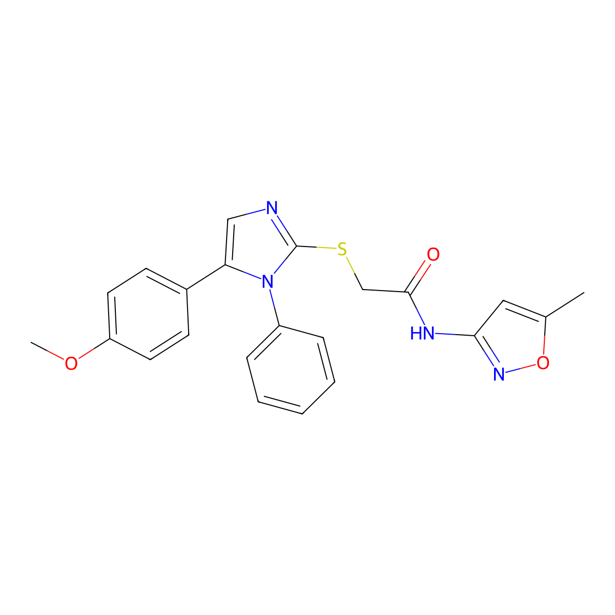 2-((5-(4-methoxyphenyl)-1-phenyl-1H-imidazol-2-yl)thio)-N-(5-methylisoxazol-3-yl)acetamide molecular structure, CAS 1207037-14-6