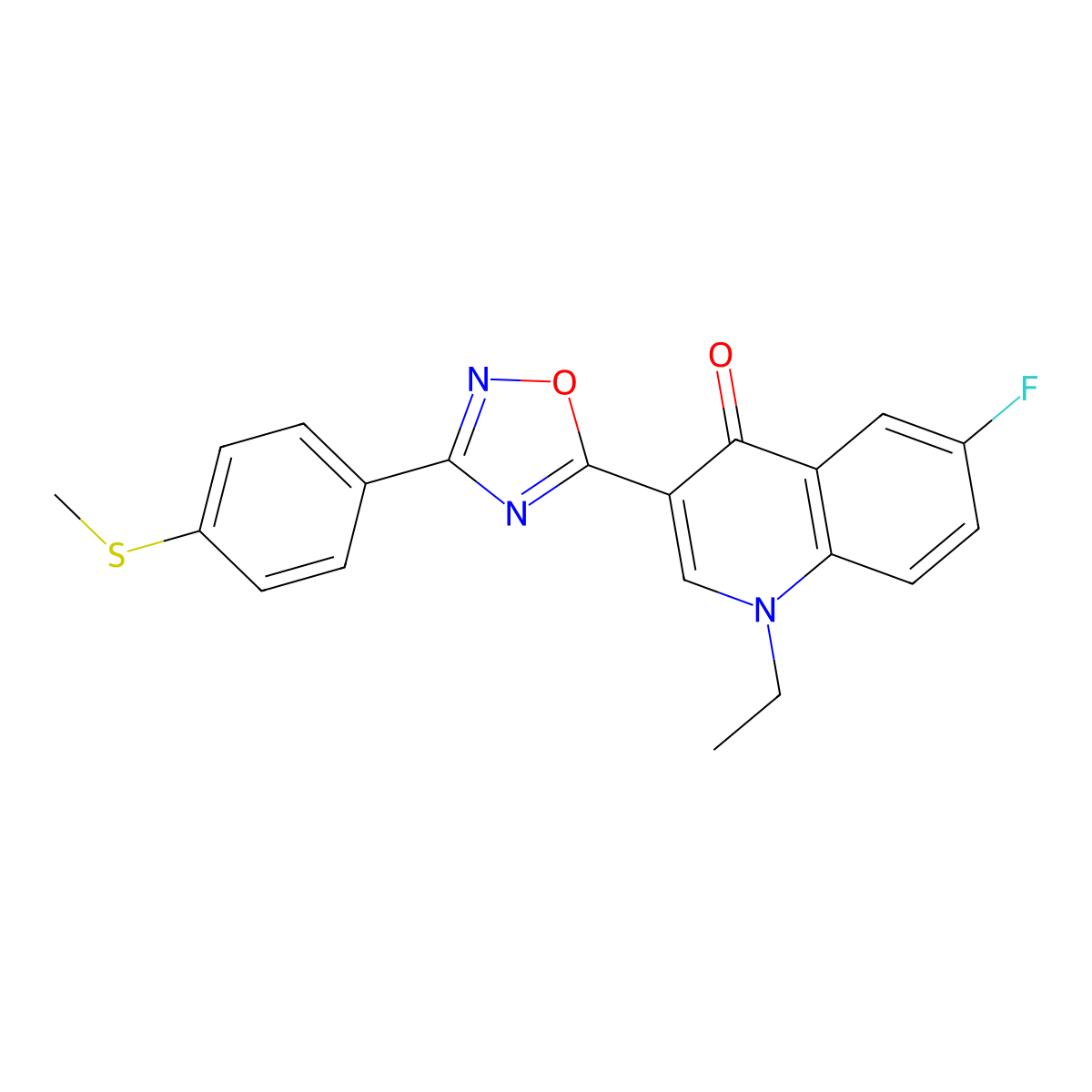 1-ethyl-6-fluoro-3-(3-(4-(methylthio)phenyl)-1,2,4-oxadiazol-5-yl)quinolin-4(1H)-one molecular structure, CAS 1207037-18-0