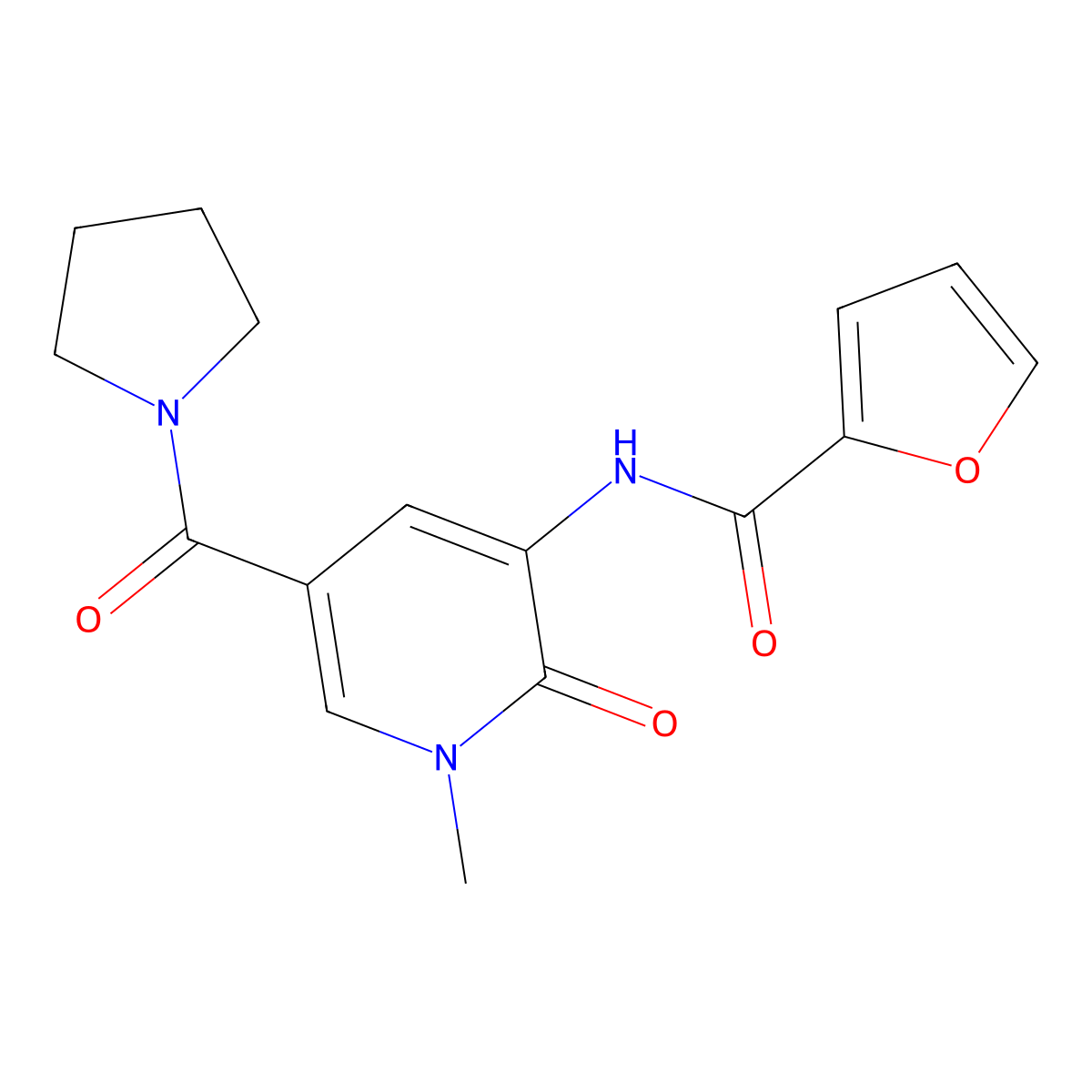 N-(1-methyl-2-oxo-5-(pyrrolidine-1-carbonyl)-1,2-dihydropyridin-3-yl)furan-2-carboxamide molecular structure, CAS 1207037-19-1
