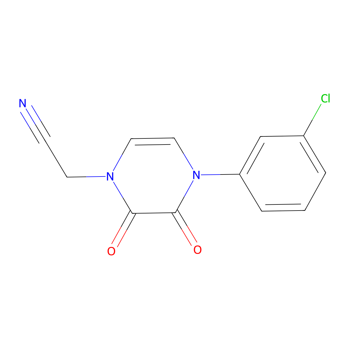 2-(4-(3-chlorophenyl)-2,3-dioxo-3,4-dihydropyrazin-1(2H)-yl)acetonitrile molecular structure, CAS 1207037-22-6