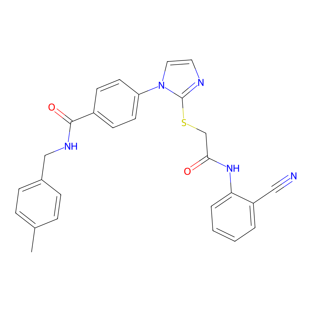 4-(2-((2-((2-cyanophenyl)amino)-2-oxoethyl)thio)-1H-imidazol-1-yl)-N-(4-methylbenzyl)benzamide molecular structure, CAS 1207037-23-7