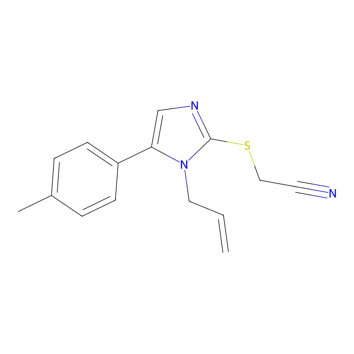 2-((1-allyl-5-(p-tolyl)-1H-imidazol-2-yl)thio)acetonitrile molecular structure, CAS 1207037-24-8