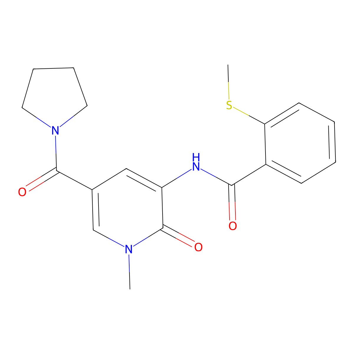 N-(1-methyl-2-oxo-5-(pyrrolidine-1-carbonyl)-1,2-dihydropyridin-3-yl)-2-(methylthio)benzamide molecular structure, CAS 1207037-26-0