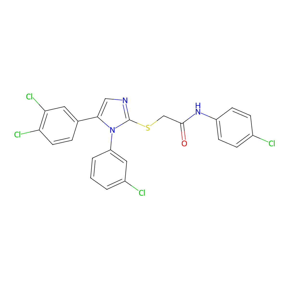 N-(4-chlorophenyl)-2-((1-(3-chlorophenyl)-5-(3,4-dichlorophenyl)-1H-imidazol-2-yl)thio)acetamide molecular structure, CAS 1207037-32-8