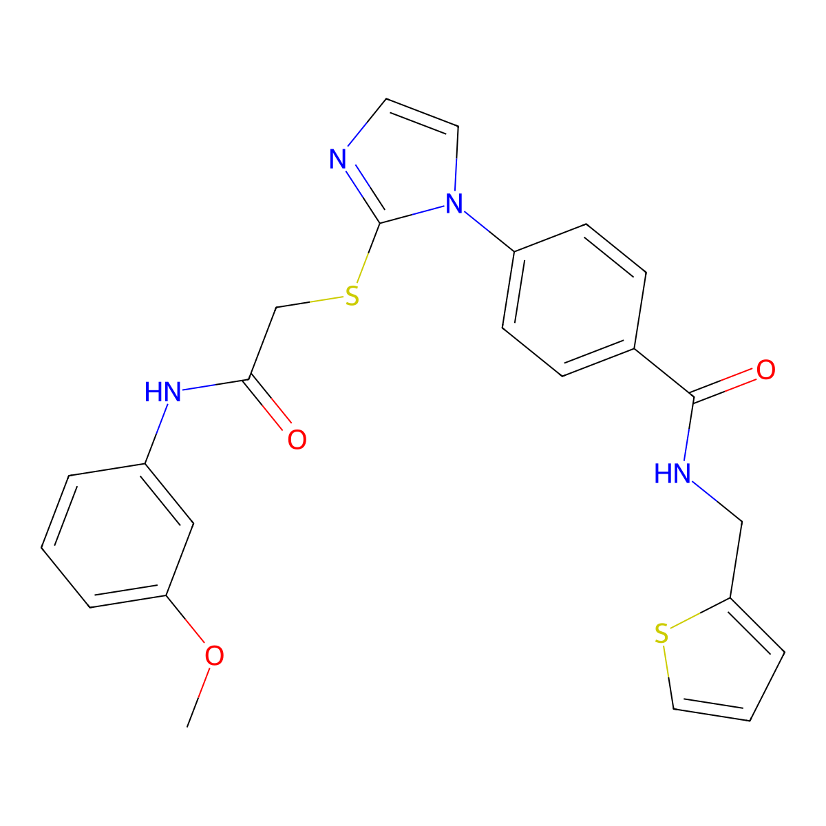 4-[2-({[(3-methoxyphenyl)carbamoyl]methyl}sulfanyl)-1H-imidazol-1-yl]-N-[(thiophen-2-yl)methyl]benzamide molecular structure, CAS 1207037-34-0