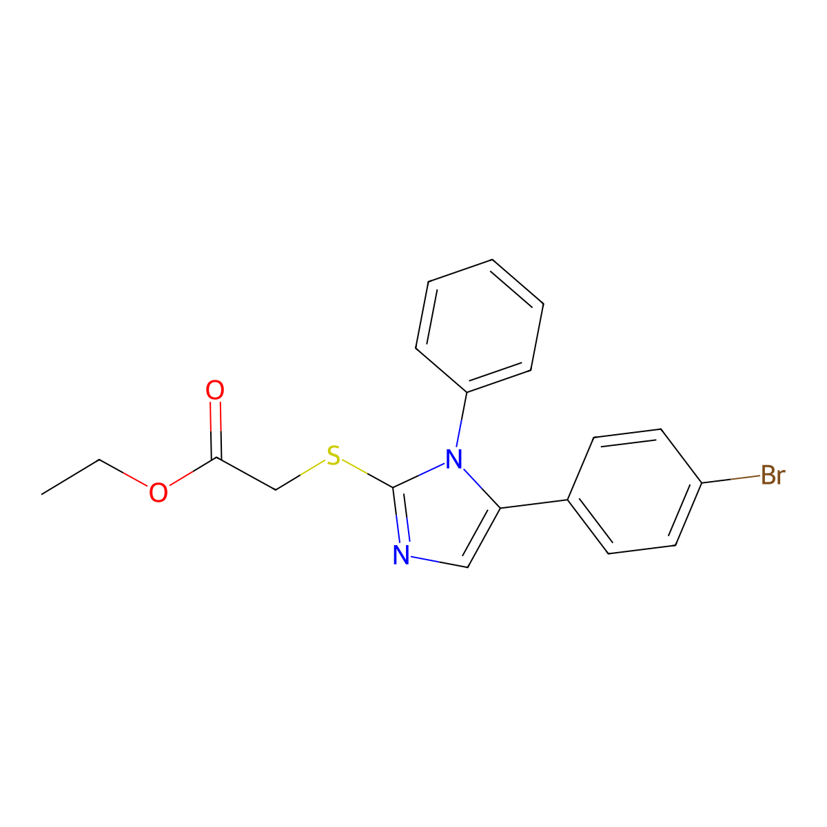 ethyl 2-((5-(4-bromophenyl)-1-phenyl-1H-imidazol-2-yl)thio)acetate molecular structure, CAS 1207037-35-1