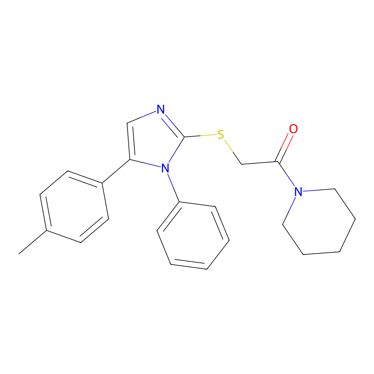 2-((1-phenyl-5-(p-tolyl)-1H-imidazol-2-yl)thio)-1-(piperidin-1-yl)ethanone molecular structure, CAS 1207037-37-3