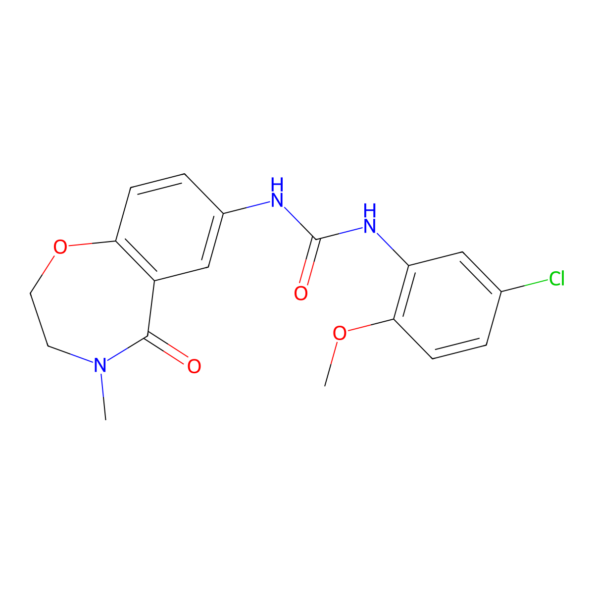 1-(5-Chloro-2-methoxyphenyl)-3-(4-methyl-5-oxo-2,3,4,5-tetrahydrobenzo[f][1,4]oxazepin-7-yl)urea molecular structure, CAS 1207037-38-4