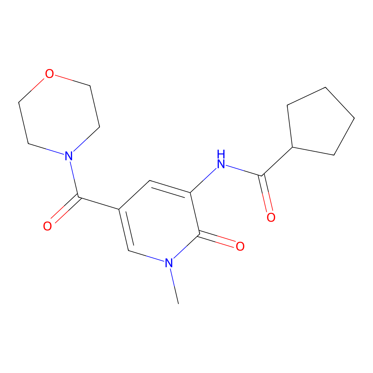 N-[1-methyl-5-(morpholine-4-carbonyl)-2-oxo-1,2-dihydropyridin-3-yl]cyclopentanecarboxamide molecular structure, CAS 1207037-45-3