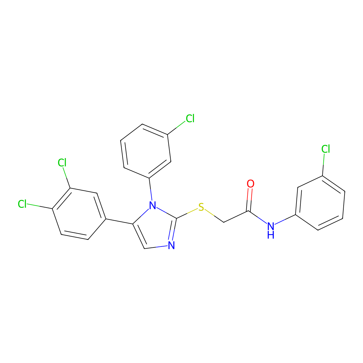 N-(3-chlorophenyl)-2-((1-(3-chlorophenyl)-5-(3,4-dichlorophenyl)-1H-imidazol-2-yl)thio)acetamide molecular structure, CAS 1207037-47-5