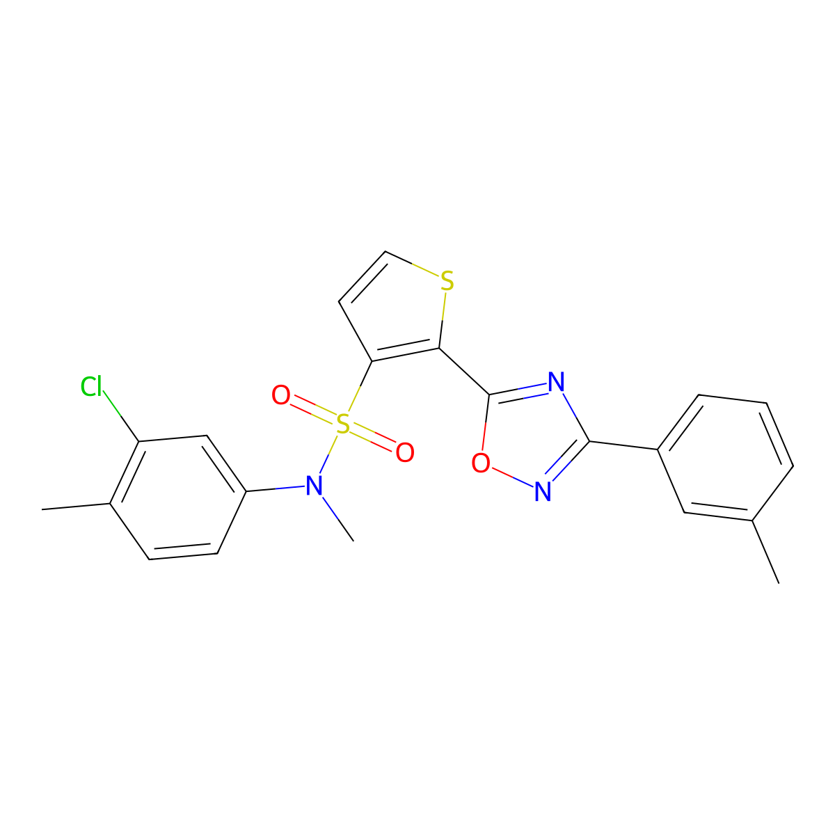 N-(3-chloro-4-methylphenyl)-N-methyl-2-[3-(3-methylphenyl)-1,2,4-oxadiazol-5-yl]thiophene-3-sulfonamide molecular structure, CAS 1207037-48-6