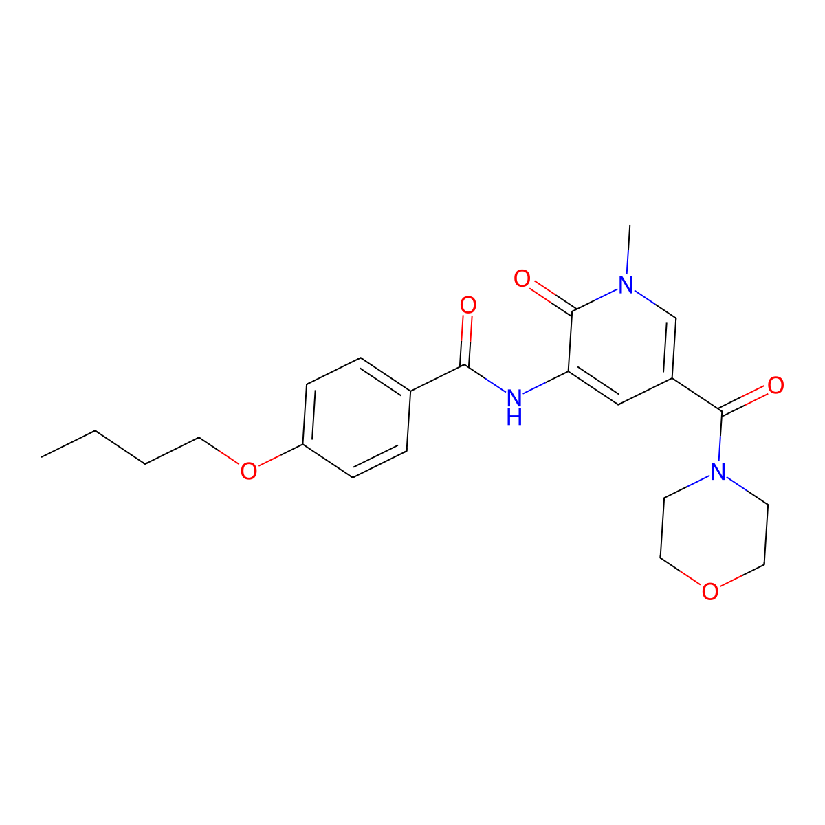 4-butoxy-N-[1-methyl-5-(morpholine-4-carbonyl)-2-oxo-1,2-dihydropyridin-3-yl]benzamide molecular structure, CAS 1207037-54-4