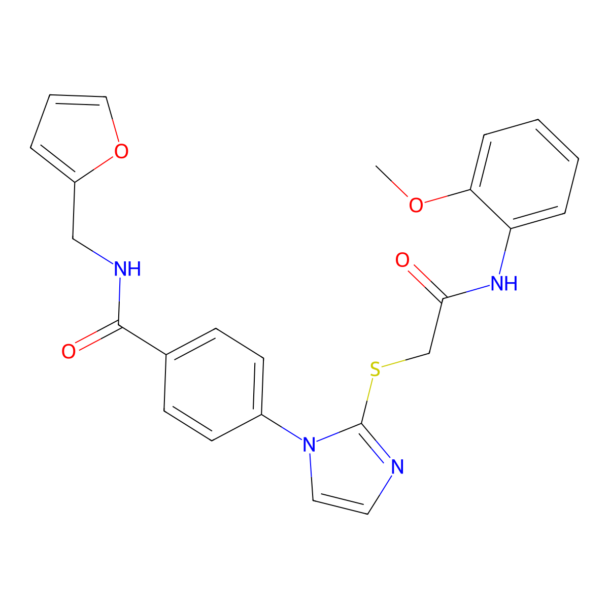 N-[(furan-2-yl)methyl]-4-[2-({[(2-methoxyphenyl)carbamoyl]methyl}sulfanyl)-1H-imidazol-1-yl]benzamide molecular structure, CAS 1207037-57-7