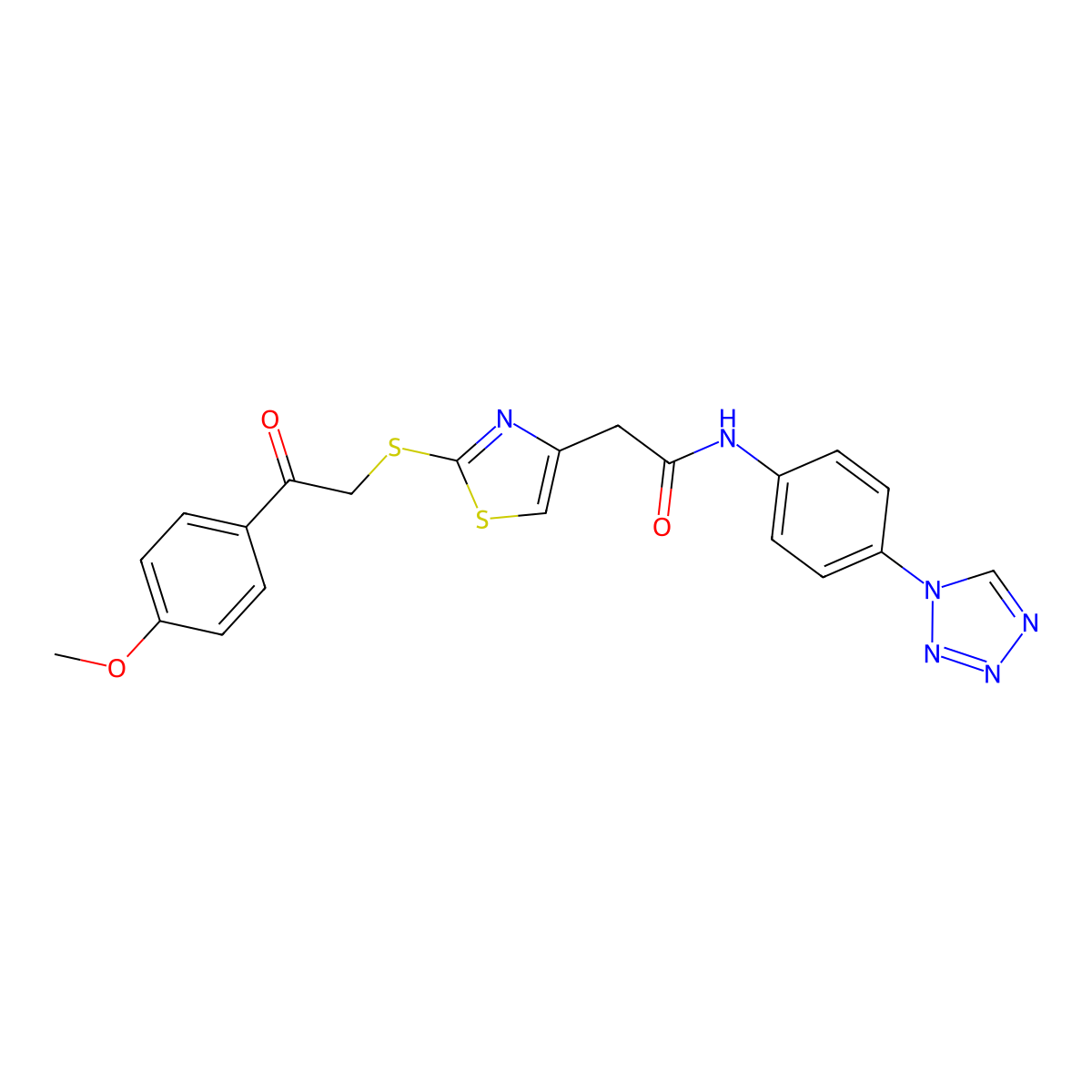 N-(4-(1H-tetrazol-1-yl)phenyl)-2-(2-((2-(4-methoxyphenyl)-2-oxoethyl)thio)thiazol-4-yl)acetamide molecular structure, CAS 1207037-63-5
