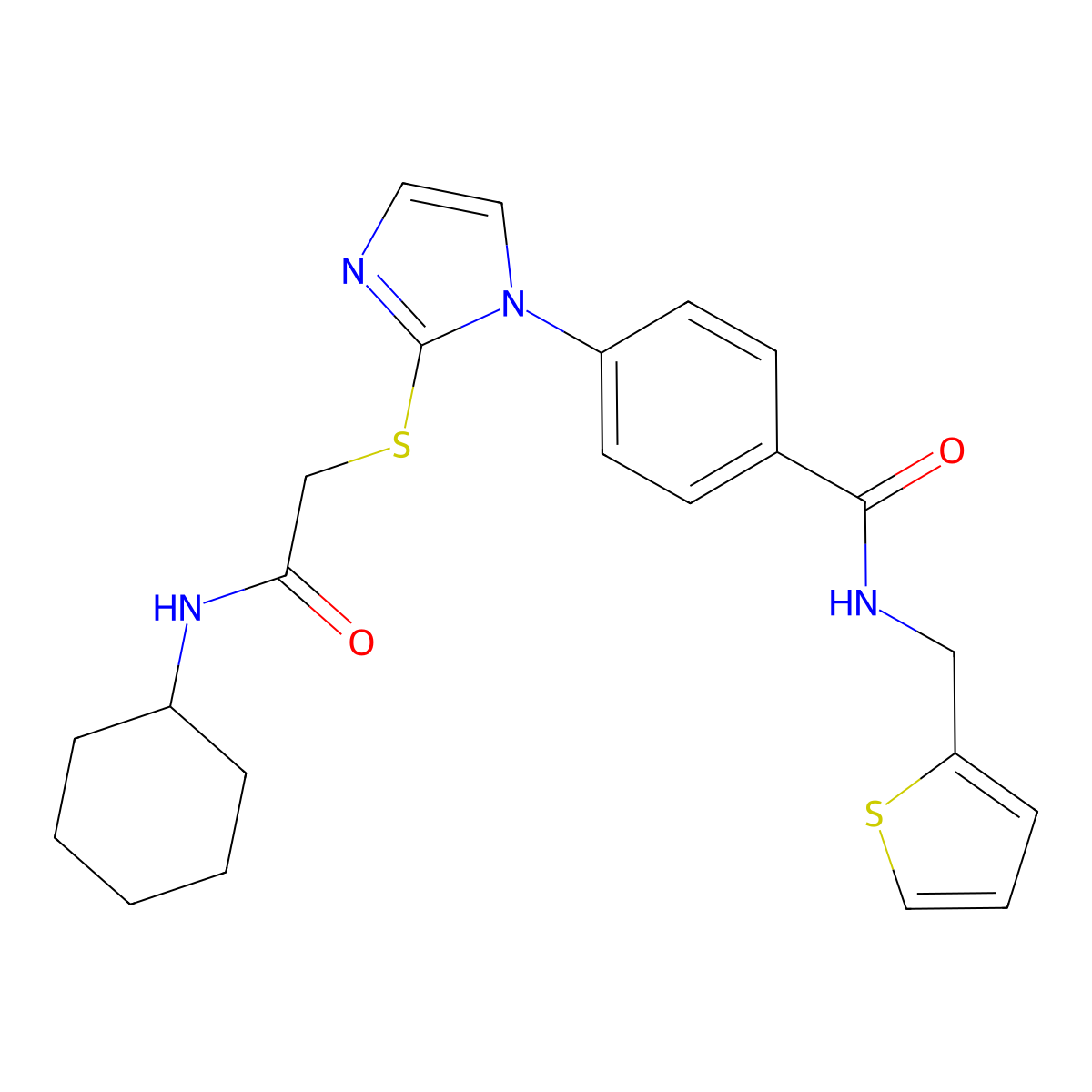 4-(2-{[(cyclohexylcarbamoyl)methyl]sulfanyl}-1H-imidazol-1-yl)-N-[(thiophen-2-yl)methyl]benzamide molecular structure, CAS 1207037-66-8