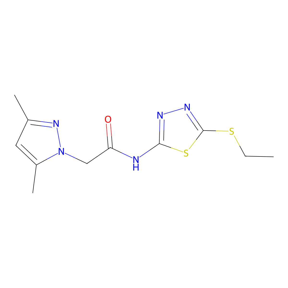2-(3,5-dimethyl-1H-pyrazol-1-yl)-N-(5-(ethylthio)-1,3,4-thiadiazol-2-yl)acetamide molecular structure, CAS 1207037-67-9