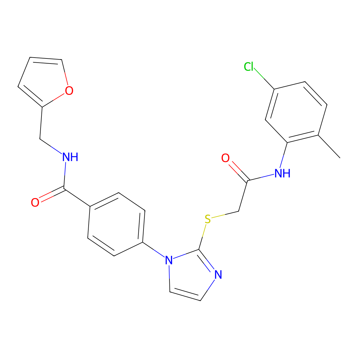 4-[2-({[(5-chloro-2-methylphenyl)carbamoyl]methyl}sulfanyl)-1H-imidazol-1-yl]-N-[(furan-2-yl)methyl]benzamide molecular structure, CAS 1207037-70-4