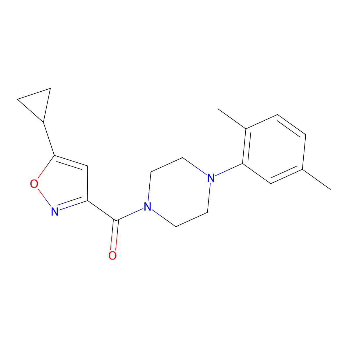 (5-Cyclopropylisoxazol-3-yl)(4-(2,5-dimethylphenyl)piperazin-1-yl)methanone molecular structure, CAS 1207037-71-5