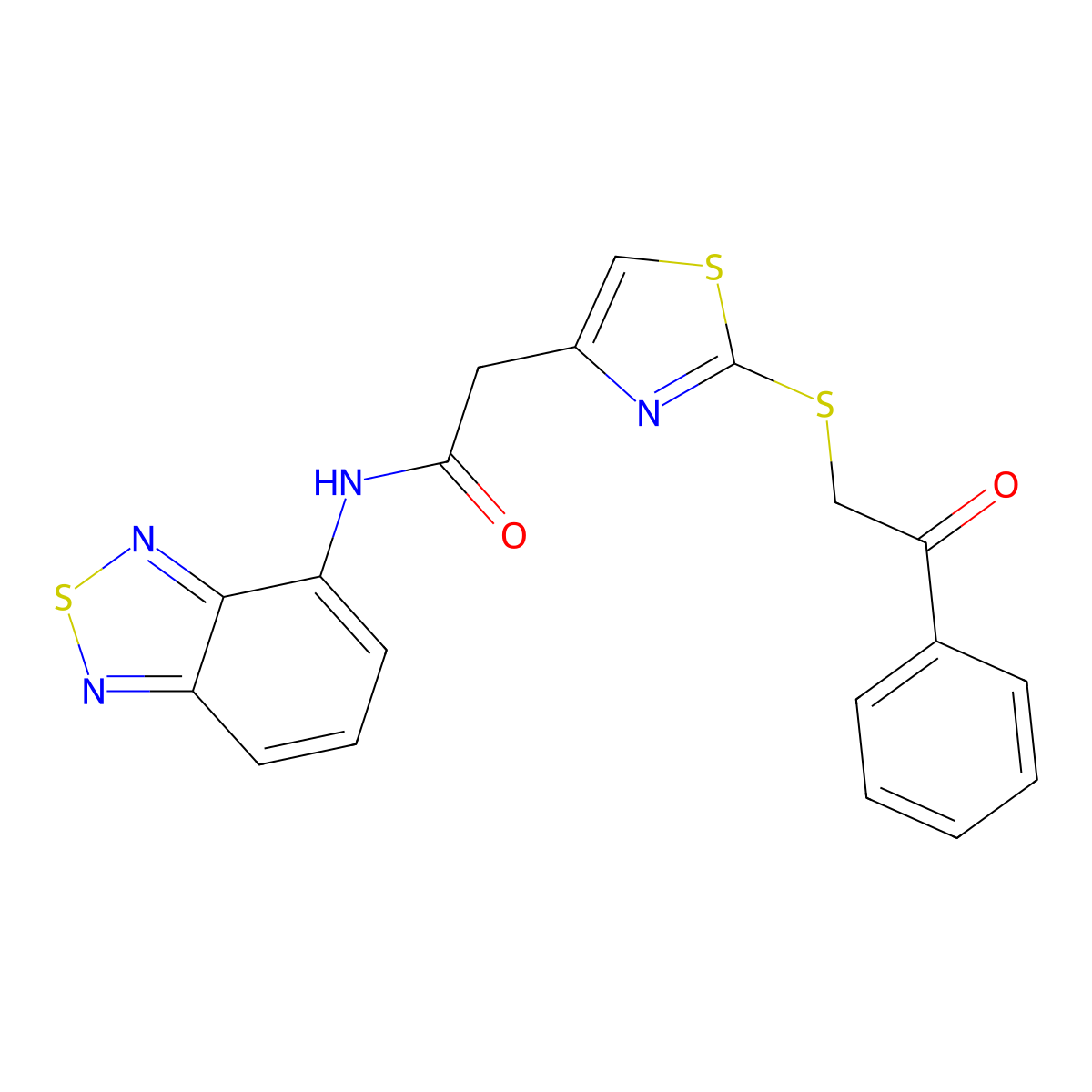 N-(benzo[c][1,2,5]thiadiazol-4-yl)-2-(2-((2-oxo-2-phenylethyl)thio)thiazol-4-yl)acetamide molecular structure, CAS 1207037-73-7