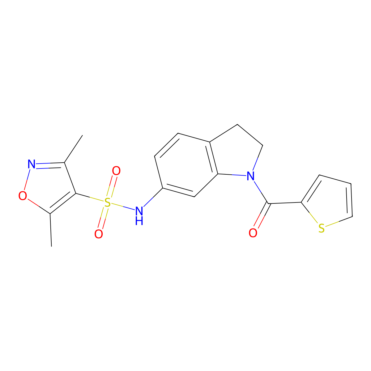 3,5-dimethyl-N-(1-(thiophene-2-carbonyl)indolin-6-yl)isoxazole-4-sulfonamide molecular structure, CAS 1207037-78-2