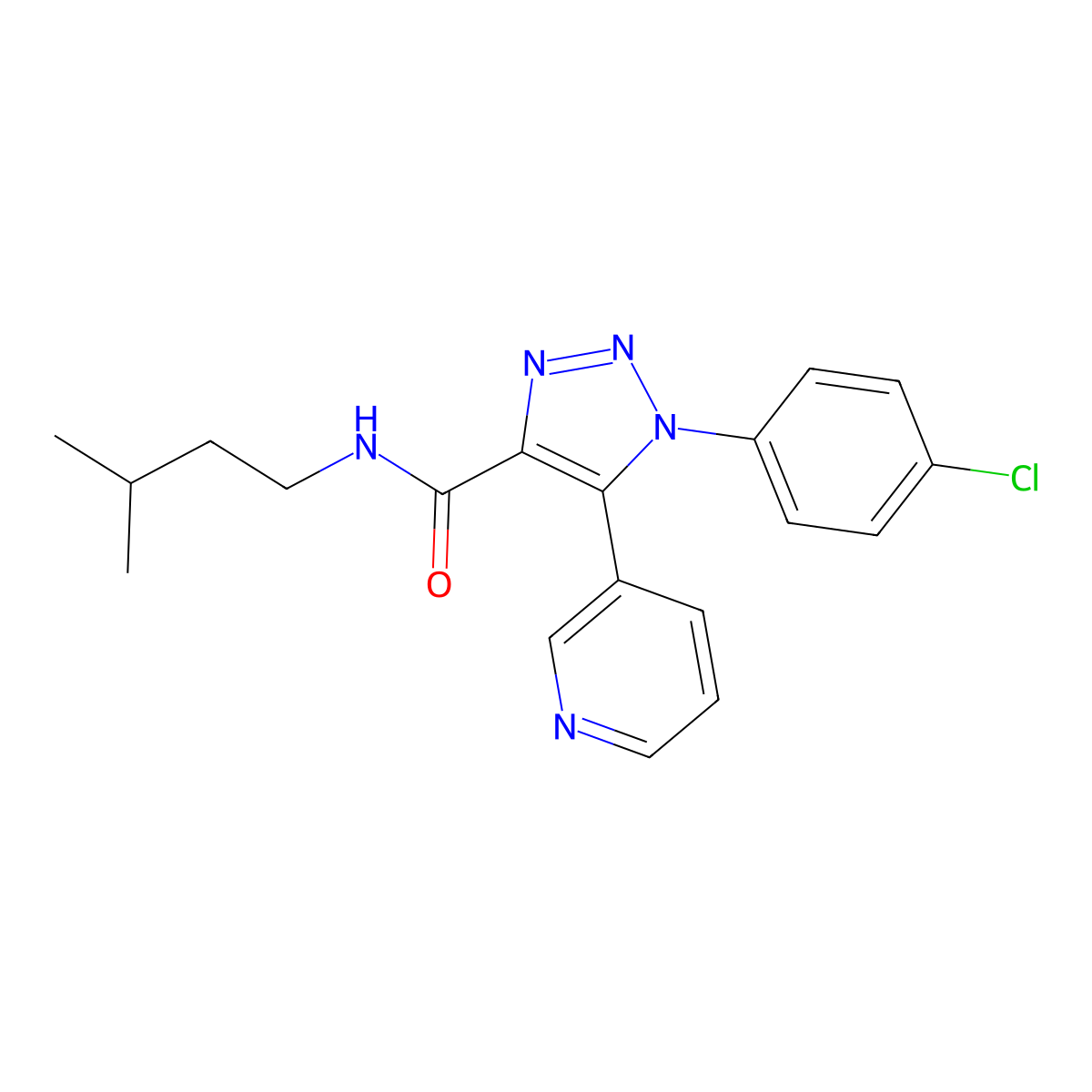 1-(4-chlorophenyl)-N-(3-methylbutyl)-5-(pyridin-3-yl)-1H-1,2,3-triazole-4-carboxamide molecular structure, CAS 1207037-85-1