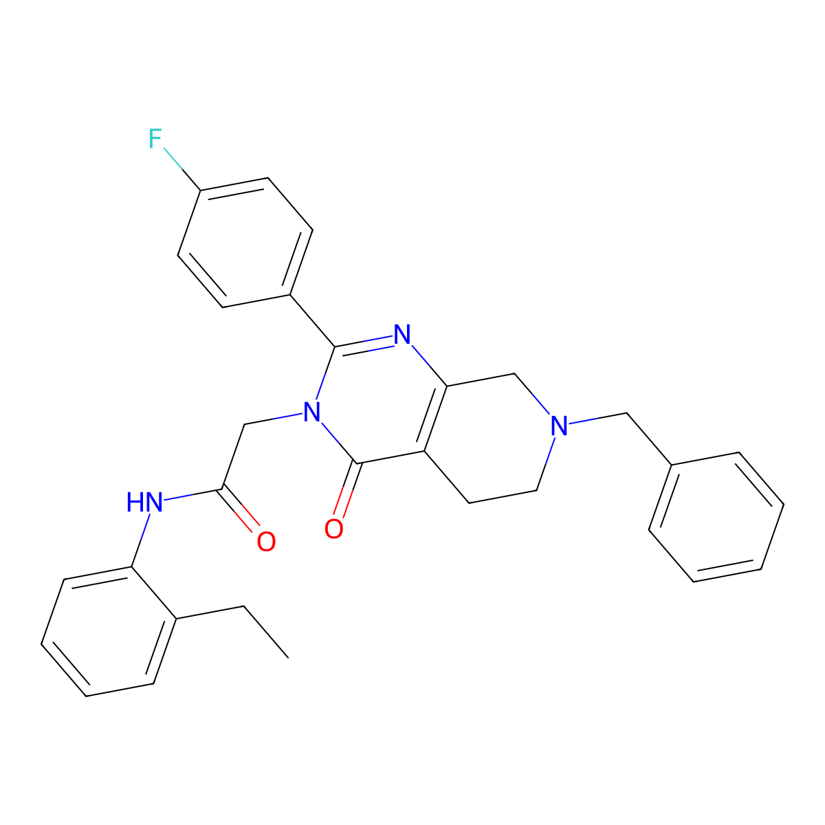 2-[7-benzyl-2-(4-fluorophenyl)-4-oxo-3H,4H,5H,6H,7H,8H-pyrido[3,4-d]pyrimidin-3-yl]-N-(2-ethylphenyl)acetamide molecular structure, CAS 1207037-89-5