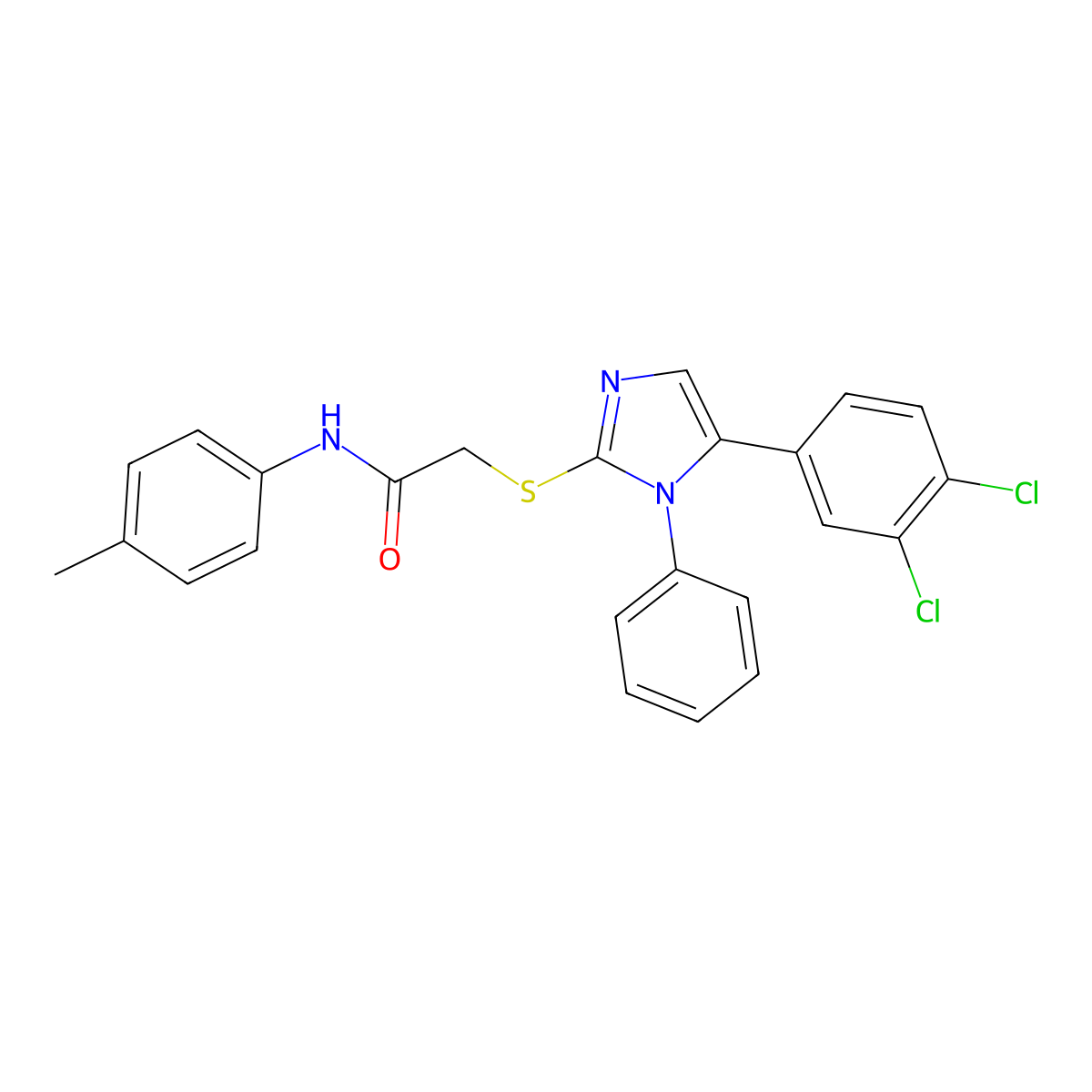 2-((5-(3,4-dichlorophenyl)-1-phenyl-1H-imidazol-2-yl)thio)-N-(p-tolyl)acetamide molecular structure, CAS 1207037-90-8