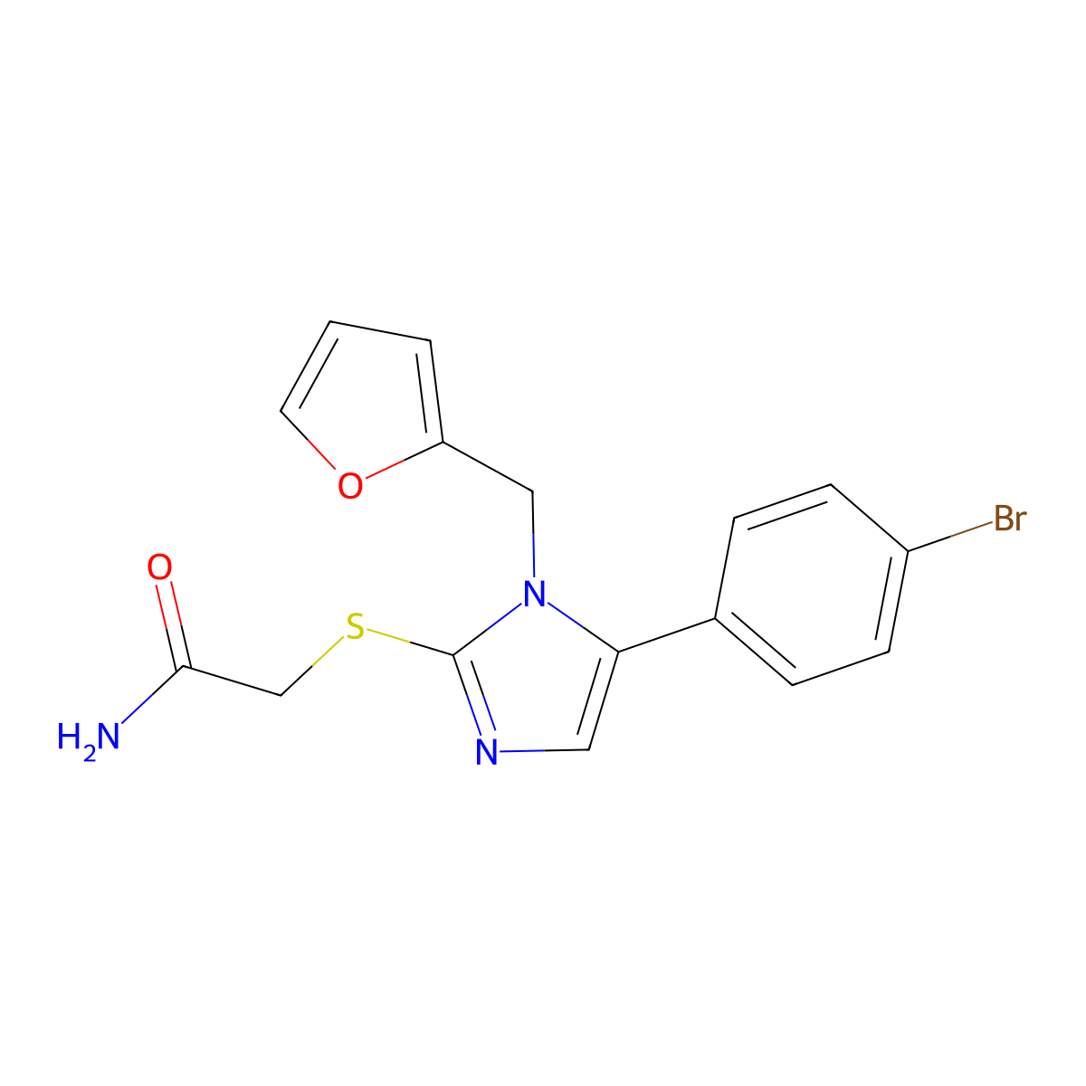 2-((5-(4-bromophenyl)-1-(furan-2-ylmethyl)-1H-imidazol-2-yl)thio)acetamide molecular structure, CAS 1207037-95-3