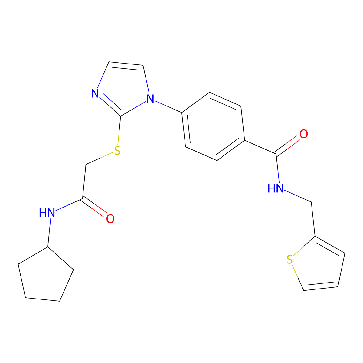 4-(2-{[(cyclopentylcarbamoyl)methyl]sulfanyl}-1H-imidazol-1-yl)-N-[(thiophen-2-yl)methyl]benzamide molecular structure, CAS 1207037-98-6